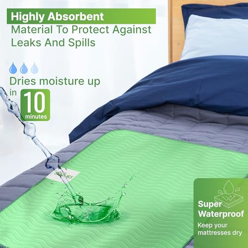 Protector de Cama Pañal Adulto Lavable Impermeable 86x91 cm (34x36) – 4 Almohadillas Absorbentes para Incontinencia y Orina - Personas Mayores con Discapacidad Encamadas o Demencia – Perros y Mascotas
