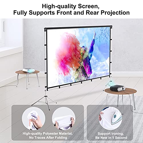 Projector Screen with Stand, Vamvo 120 inch Portable Foldable Projection Screen 16:9 HD 4K Indoor Outdoor Projector Movies Screen with Carrying Bag for Home Theater Camping and Recreational Events