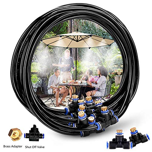 H&G lifestyles Misters for Patio Misting System 26.2FT (8M) Misting Line 10 Brass Mist Nozzles Brass Adapter for Patio Garden Umbrellas Greenhouse Trampoline