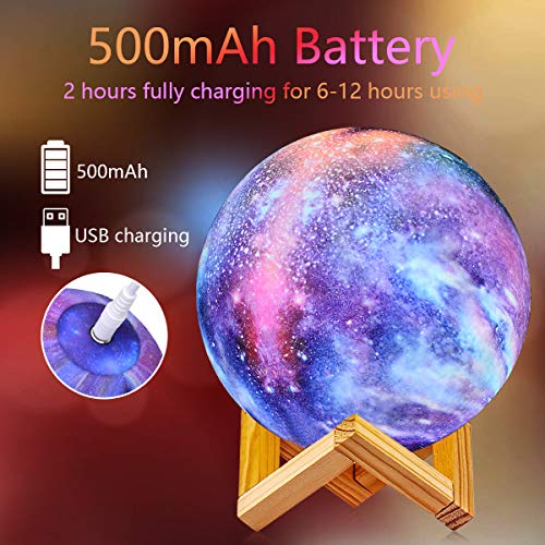 Moon Lamp Kids Night Light, GDPETS Galaxy Lamp 16 Colors 3D Star Moon Light with Wood Stand, Remote & Touch Control USB Rechargeable Gift for Girls Lover Birthday (4.8 inch)