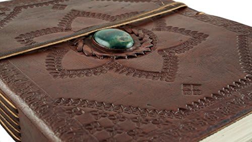 Leather Journal Hand Tool Bloody Agate Gemstone 9" x 7" Handmade Paper 120 Pages