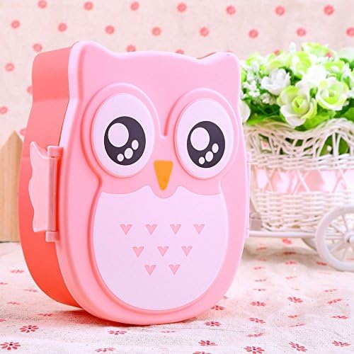 Divided Sectioned Kids Lunch Containers Plastic Box Storage with Spoon and Fork for Take Out Meals Back to School Best for Office Camping Picnic Bodybuilding Cute Owl Design