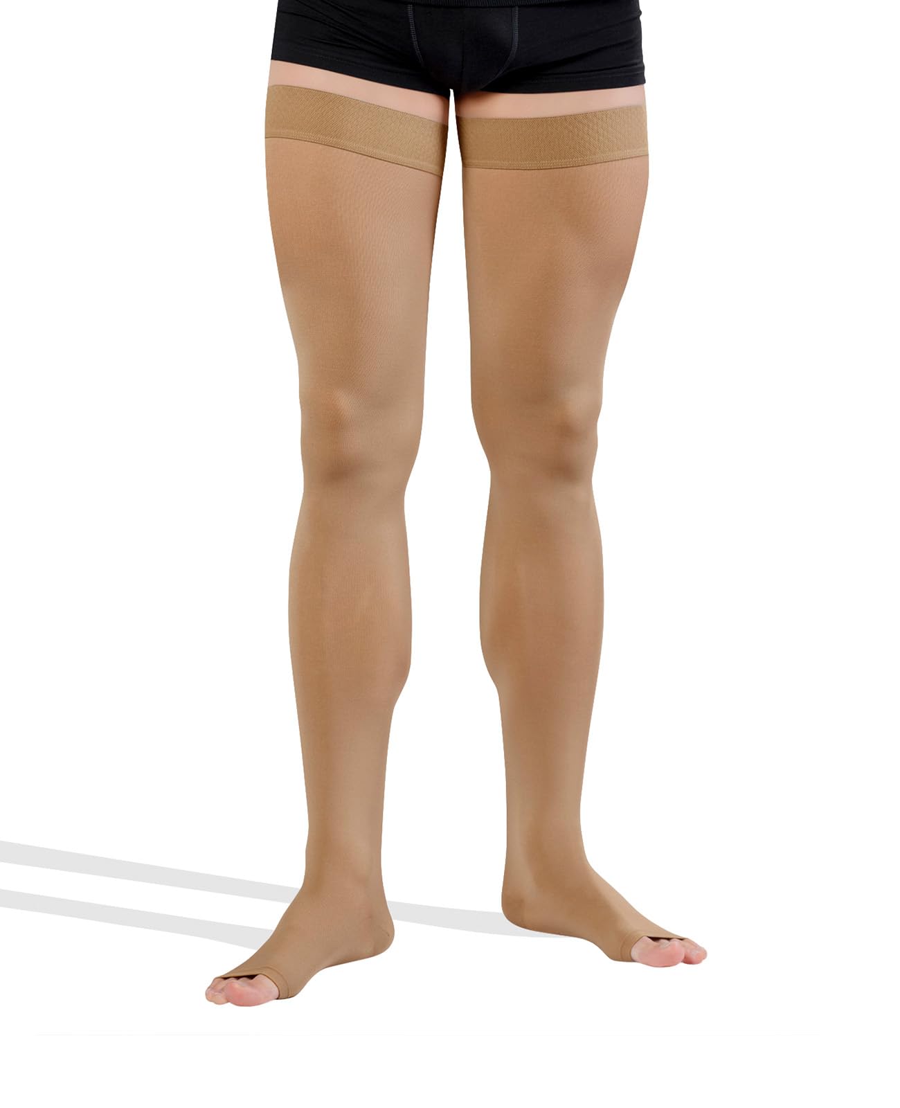 TONUS ELAST 23-32 mmHg Compression Stockings with a Silicone Band, Open Toe, Firm Grade Class II, CCL 2 Thigh High Support Stockings without Toecap for Women & Men (M (Height 62.2-66.9 inch), Beige)