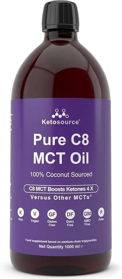 Ketosource Pure C8 MCT Oil 1000ml Ultra Purity 99%+ Ketone Boost