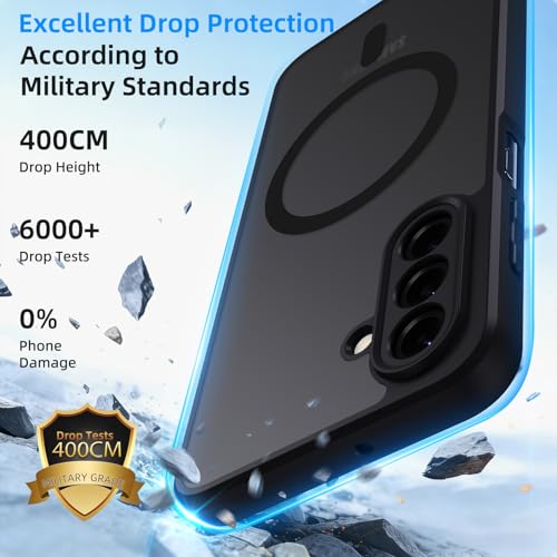 Coiwxmoi Cover for Samsung Galaxy A26 5G Compatible with MagSafe with 2 Pieces Tempered Glass, Opaque Translucent Magnetic Case, [Shockproof Military Grade] Frosted Back Cases, Black