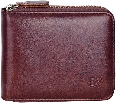 RFID Men's Leather Zipper wallet Zip Around Wallet Bifold Multi