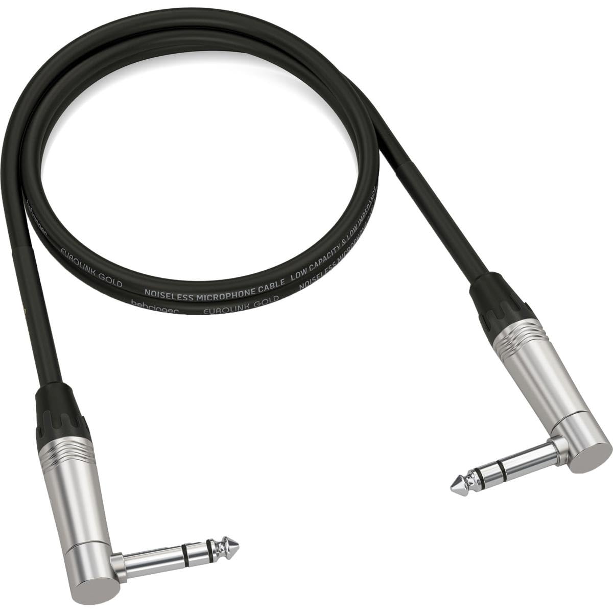 Behringer Instrument Patch Cable - 1/4 Inch TRS Male to 1/4 Inch TRS Male - 0.90 m / 3 ft - Right Angled - Gold Performance - GIC-90 4SR, Black/Silver