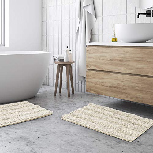HOMEIDEAS Ivory/Cream Bathroom Rugs 2 Pieces Set, 20"x32" Plus 17"x24