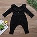 Infant Baby Girls Lovely Button Up Romper Lotus Leaf Collar Bodysuit Outfit Black Long Sleeve Basic Coveralls (3-9M, Black)