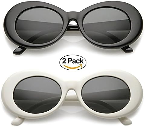 Alien Oval Sunglasses Classic Colorful Neutral Colored Lens 2PC (Black/White, 2.0)
