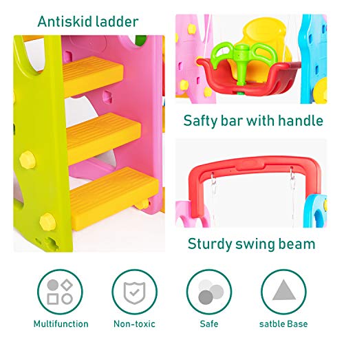 5 in 1 Climber and Swing Set, Toddler Slide and Swing Set, Basketball Hoop, Football Gate, Playset for Backyard, Playground Set, Baby Swing Outdoor & Indoor, Yard Games for Kids, Baby Outside Toys - Thumbnail 2