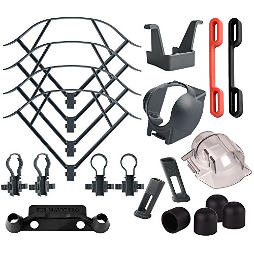 KUUQA 7 Pack Accessory Kits Mavic Pro, Propeller Prop Guard, Landing Gear Extender, Lens Hood, Remote Controller Joystick Protector, Propeller Guard Fixator, Gimbal Guard Protector, Motor Cap