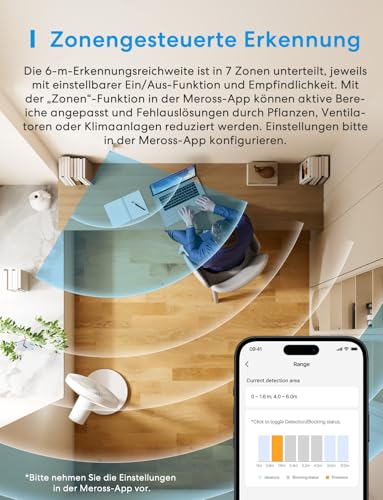 Meross Matter Over Thread Presence Sensor, Wireless WLAN Motion Sensor Indoor and Outdoor IP67, Smart Presence Sensor with mmWave, PIR, Light, Compatible with Home Assistant, HomeKit, Alexa, Google