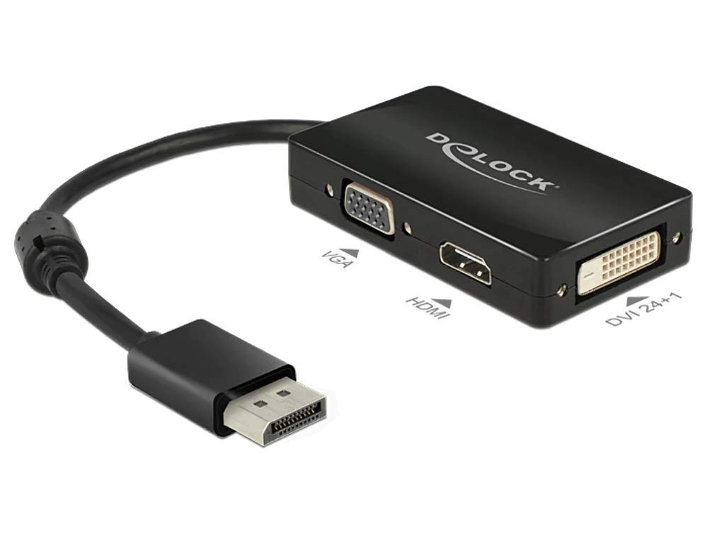 DeLock 62656 Adaptor Cable DisplayPort 1.1 Male to 1 x VGA, 1 x HDMI and 1 x DVI 24 + 1 Black