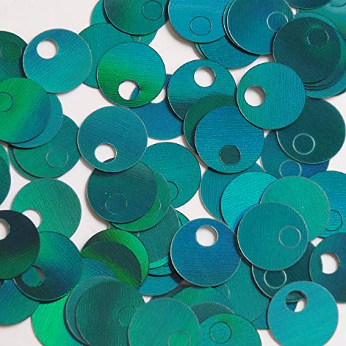 Large Hole Round Sequin 20mm Teal Lazersheen Rainbow Reflective Metallic. Couture Paillettes. Made in USA