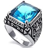 KONOV Mens Crystal Stainless Steel Ring, Classic Gothic, Blue Silver