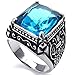 KONOV Mens Crystal Stainless Steel Ring, Classic Gothic, Blue Silver, Size 11