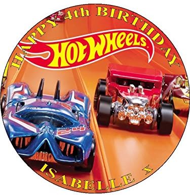HOT Wheels 7.5" Round - Design 9 - Icing Cake Topper- Personalised Free Any Name,Age OR Message