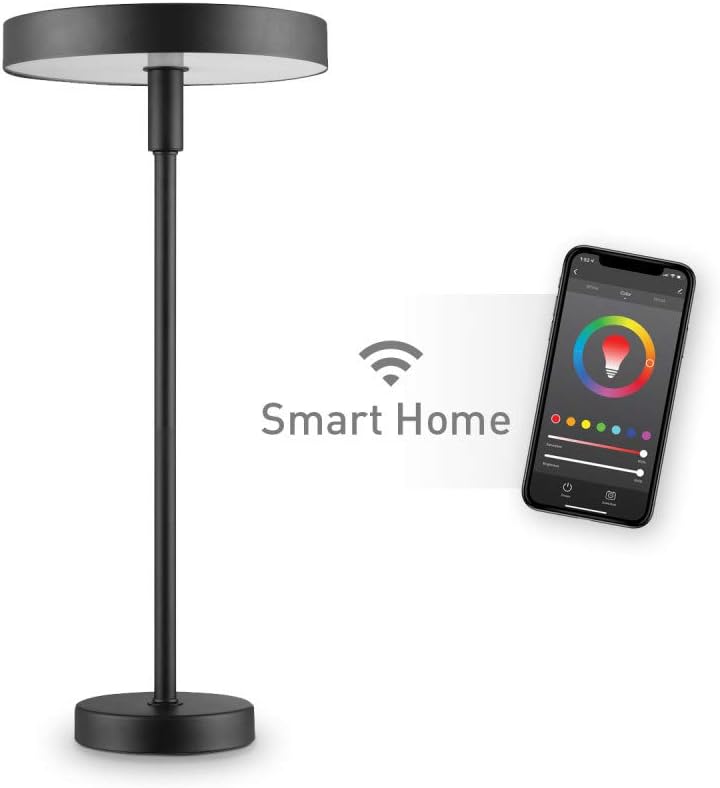 Wi-Fi Smart Table Lamp, Satin Black, No Hub Required, Voice Activated, 7 Watts, Multicolor Changing RGB, Tunable White 2000K - 5000K, 400 Lumens, 50,000 Hours, 80 CRI,67240