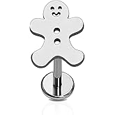 Cords Club Gingerbread Flat Back Stud – Single Titanium Silver ASTM-F136 Implant Grade - Push Pin Design for Sensitive Ears — (Single Earring)