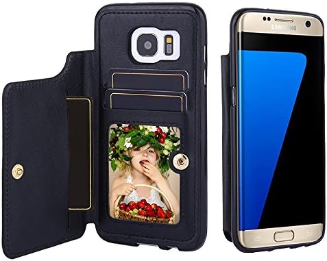 CSTOP ZOOM Series, Galaxy S7 Edge Wallet Case, 2 ID Credit Card Slot, Cash Slot, Button Snap, Flip-Out Back Leather Drop Protection Case For Samsung Galaxy S7 Edge - Navy Blue