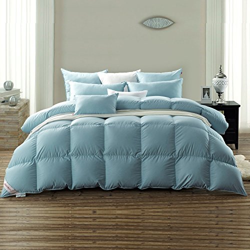 SNOWMAN Luxury White Goose Down Comforter Queen Size 100% Luxury Cotton Cover Down Proof Blue