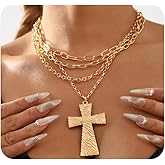Navirix Multilayer Gold Chunky Cross Pendant Necklaces for Women Punk Large Crucifix Choker Necklaces Adjustable Big Cross Chain Necklace Jewelry Accessories