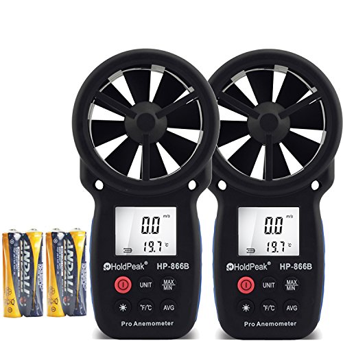 Holdpeak 2Pcs 866B Digital Anemometer Handheld LCD Wind Speed Meter for Measuring Wind Speed, Temperature and Wind Chill with Backlight and Max/Min Data