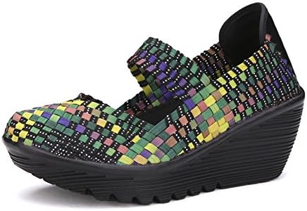 Womens Summer Breathable Wedges Mary Janes Sandals Closed Toe Weave Platform Heel Sandals Shoes