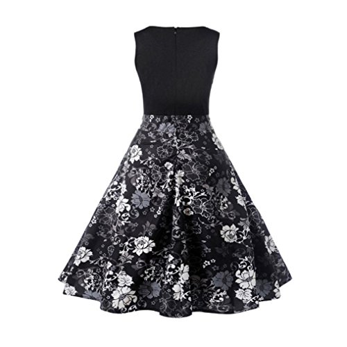 Summer Dress,Clearance! AgrinTol Women Casual Vintage Printing Bodycon Sleeveless Evening Party Prom Swing Dress (XL, Black2)