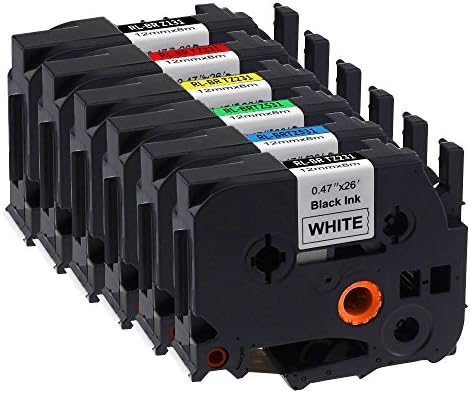 Vaker 6 Pack Replace P Touch Label Tape Compatible Brother P-touch (Combo Set TZ131 TZ231 TZ431 TZ531 TZ631 TZ731) Standard Laminated, 0.47 Inch x 26.2 Feet