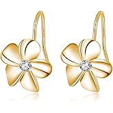 Reffeer Solid 925 Sterling Silver Hawaiian Plumeria Flower Drop Earrings for Women Teen Girls CZ Flower Drop Earrings Dangle