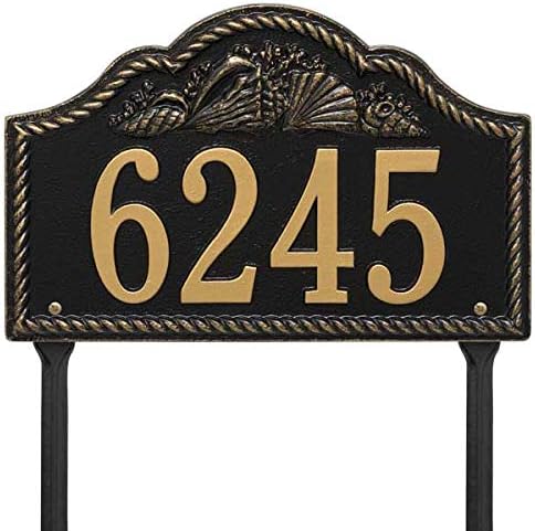 Address Signs - Comfort House Personalized Metal Address Plaque with Beach Seashell Theme - Custom Lawn Mounted House Number Sign With Stakes # P2592