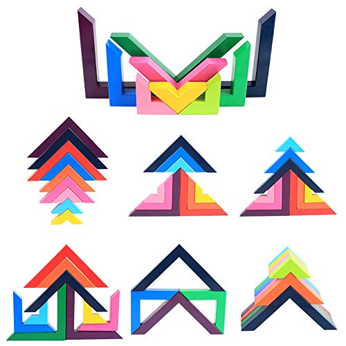Sealive 12 Piece Wooden Rainbow Stacking Toy, Montessori Rainbow Stacker Toy Building Blocks for Kids Learning Sorting and Stacking, Preschool Nesting Educational Toys Fine Motor Skills Games