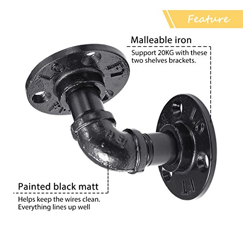 king do way 2Pcs 8x8cm Industrial Black Iron Pipe Bracket Wall Mounted Floating Shelf Hanging Wall Hardware Decor For Farmhouse Shelving Hardware Heavy Duty