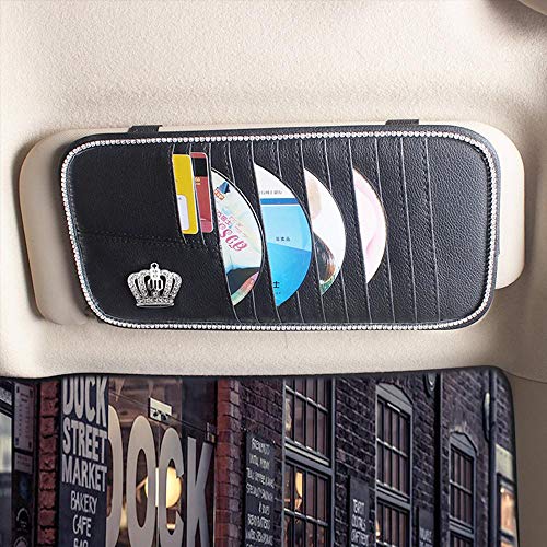 ESKONKE Car CD Holders Sun Visor Disc Organizer Bling Crown + Shiny Diamond Edging Auto Sun Visor Cards DVD Storage with 10 Slots + 2 Card Pockets (Sun Visor CD Organizer)