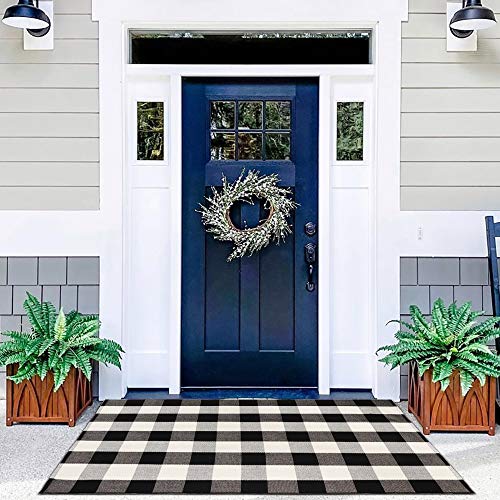 Ailsan Buffalo Plaid Outdoor Rug Doormat 35'' x 59'' Farmhouse Cotton