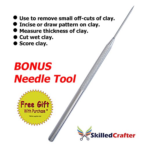 Skilled Crafter Ceramics Tools. Professional Quality Clay Modeling & Pottery Sculpting Set. 28 Stainless Steel & Aluminum Tools in 17 Piece Set + FREE Needle Tool. Best for Clay, Sculpey, Polymer, Wax - Thumbnail 3