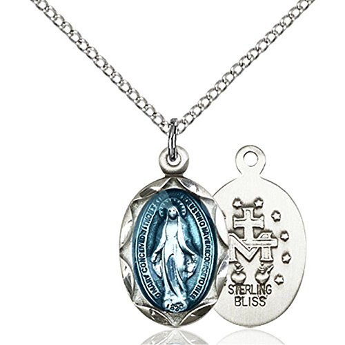Sterling Silver Miraculous Pendant 3/4 x 3/8 inches with Sterling Silver Lite Curb Chain