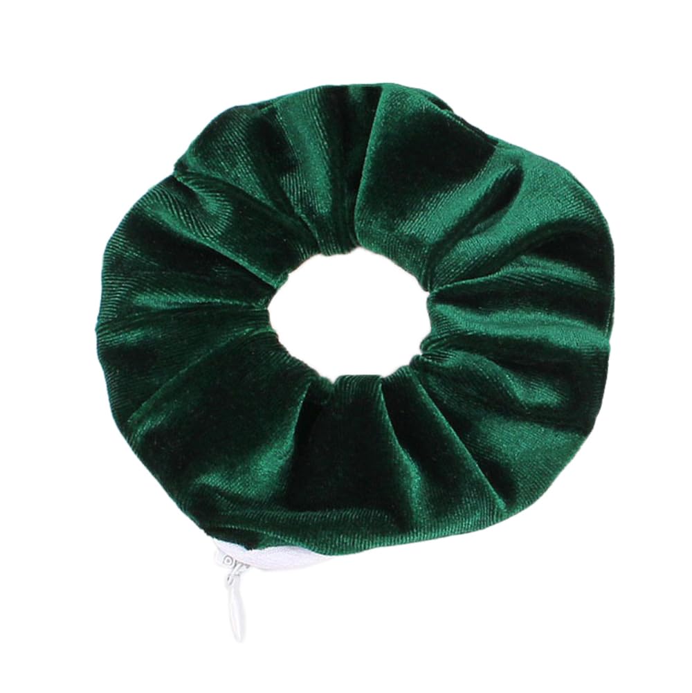 Pack of 3 Colourful Velvet Scrunchies Hair Scrunchies Elastic Hair Bands Women Ponytail Headdress Hair Clips for Girls and Women Hair Accessories with Hidden Zip Pocket, Green