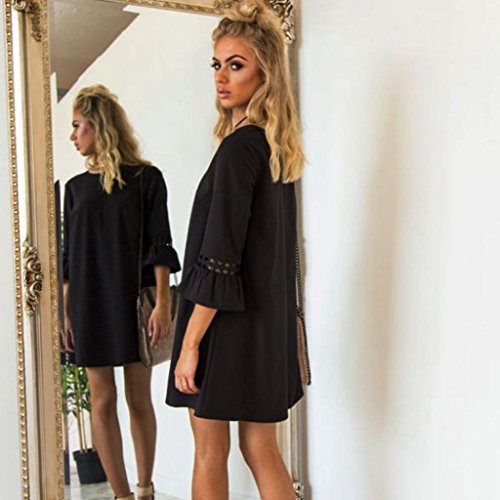 Lightning Deals Loose Dress,ZYooh Women Fashion Hollow Out Ruffled Sleeve Evening Party Mini Dress (Black, XL)