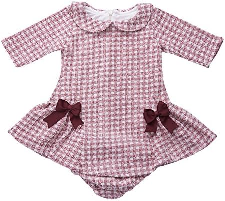 Infant & Baby Girl Long Sleeve Plaid Dress- Party Burgundy Fall Winter Special Occasion
