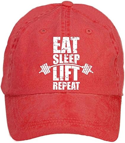 BABALAA Eat Sleep Lift Repeat Washed Cotton Twill Cap with Adjustable Velcro