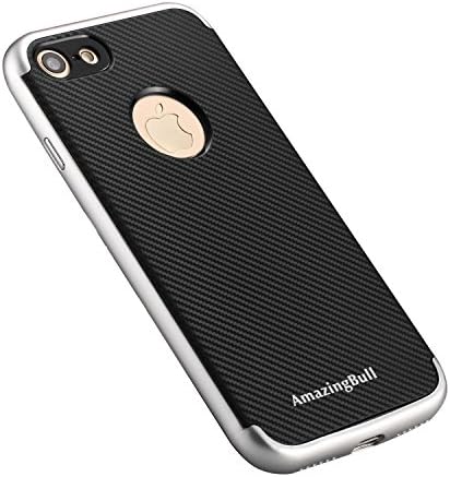 AmazingBull (TM) iPhone 7 (4.7 Inch) phone case non-slip texture surface Slim Fit Cover with Carbon Fiber Premium Bumper Style 360º Protection for Apple iPhone 7 (2016) (Silver)