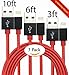 GreatYakonn 3Pack3/6/10ft Lightning Charging Cable Cord Nylon Braided USB Charge and Sync Cable for Apple iPhone 7/7 plus/6/6s/6 plus/6s plus,5c/5s/5,iPad Air/Mini Compatible with iOS10(Red)