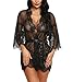 RSLOVE Women's Lace Kimono Robe Lingerie Eyelash Babydoll Sheer Nightwear