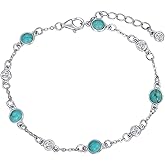 HPQQ Anklet Bracelet for Women 925 Sterling Silver Natural Stone Chain Ankle Bracelet Beach Summer Fine Jewelry Birthday Gifts for Her Mom Wife