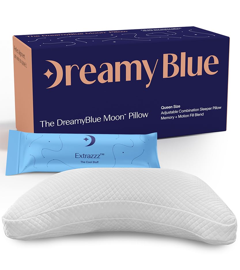 Photo 1 of DreamyBlue Moon Pillow • Adjustable Loft, Luxury Cover, Shredded Memory Foam • for Back, Side and Combination Sleepers • Neutral Alignment for All • CertiPUR-US Certified Foam (Queen)