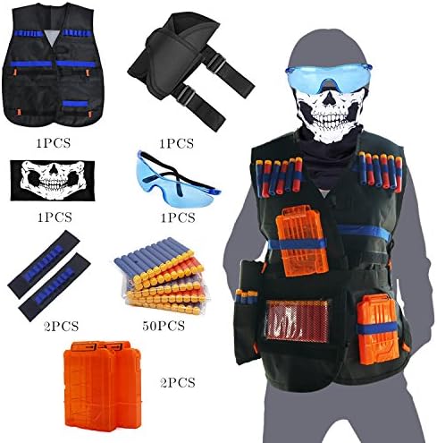 Tactical Vest Kit for Nerf Guns N-Strike Elite Series with Vest,Waist Pack, Mask, Glass,Hand Wrist Band, Clips, Darts