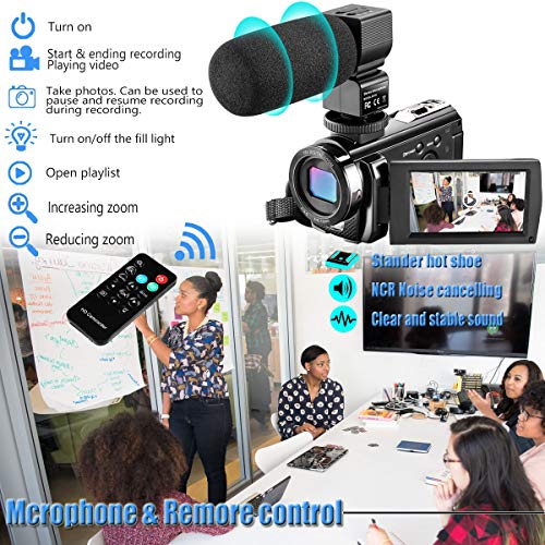 Video Camera Camcorder with Microphone, Aasonida YouTube Vlogging Camera FHD 1080P 30FPS 24MP 16X Digital Zoom,Digital Camera Webcam Recorder with Remote Control, 3" 270° Rotation Screen,2 Batteries - Thumbnail 3